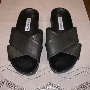 Steve Madden Black Criss Cross Slide Sandals
